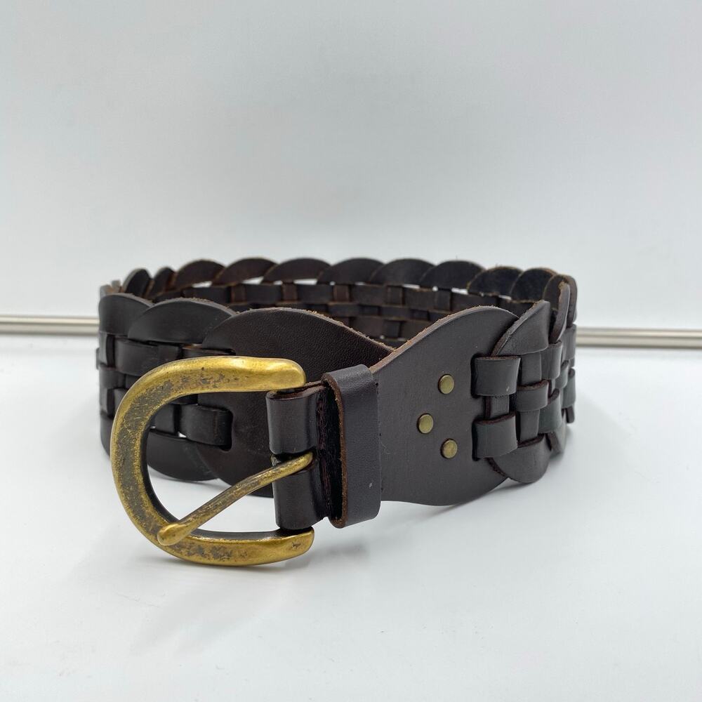Vintage GAP Brown Woven Leather 100% Cow Leather Belt Size S